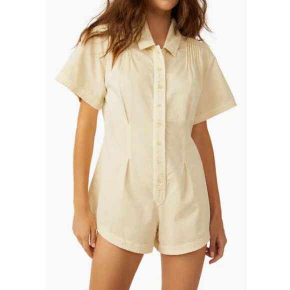 Free People Cream Button-Up Romper - Picture 1 of 5